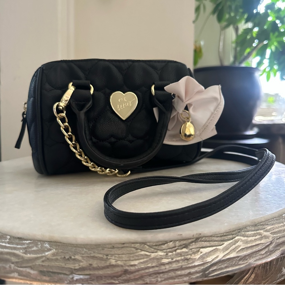 Betsey Johnson Black Quilted Crossbody with Gold Accents